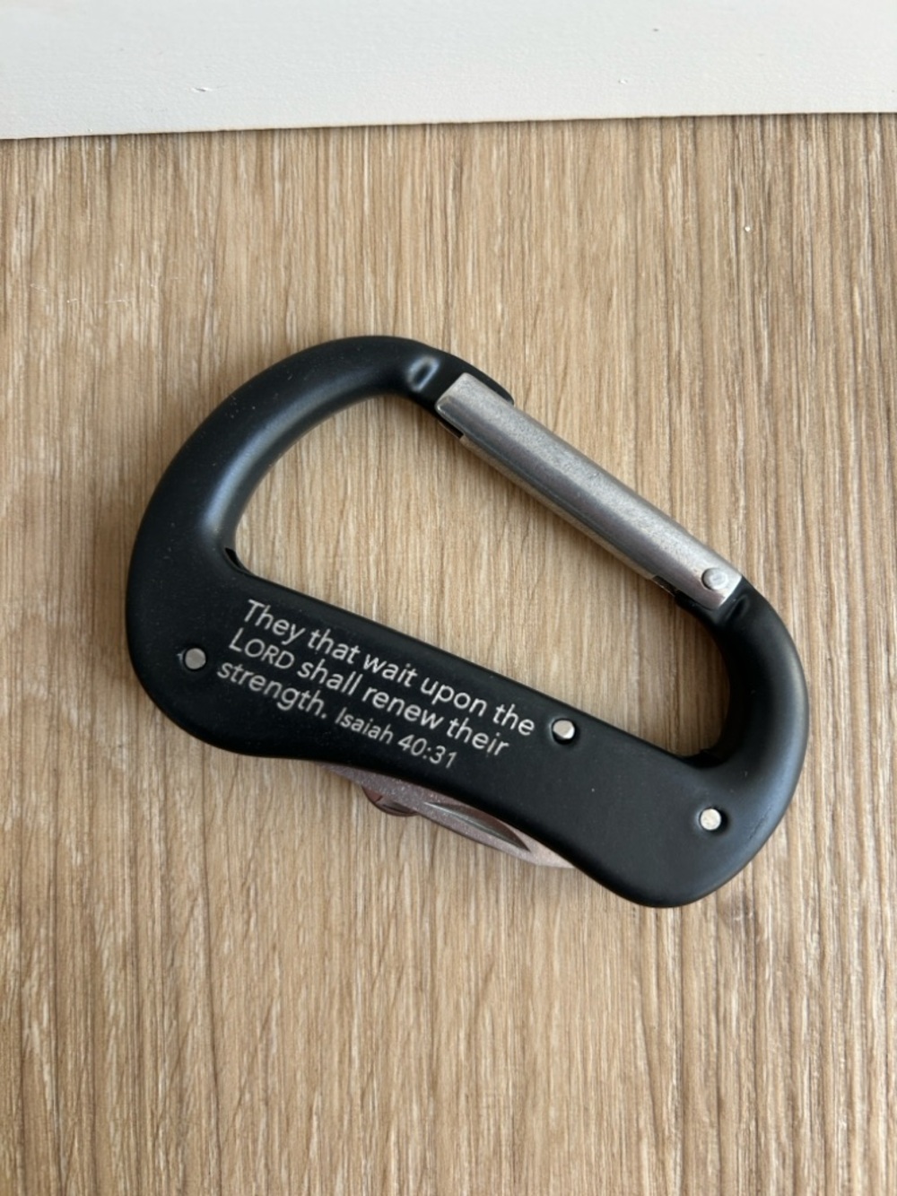 Black Scripture-Engraved Carabiner Key Holder